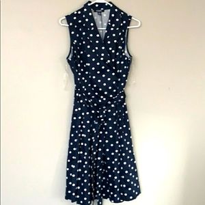 CHAPS navy/white polka dot dress size 12.